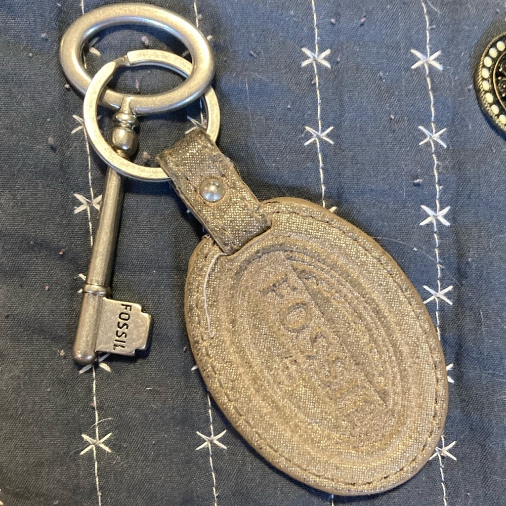 Fossil Leather Branded Keychain